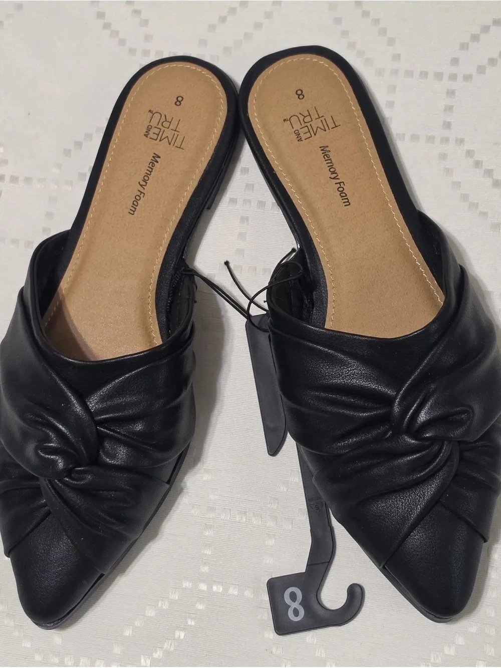 Time and Tru Black Knot-Front Pointed Slip-On Wedges